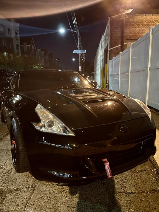 Nissan 370Z Nismo Sport Touring Base Fairlady Z Z34 2009-2020 with Aftermarket Parts - V1 Glass Clearview Style Hood Bonnet Carbon Fiber / FRP from CMST Tuning