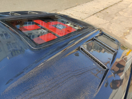 Nissan 370Z Nismo Sport Touring Base Fairlady Z Z34 2009-2020 with Aftermarket Parts - V1 Glass Clearview Style Hood Bonnet Carbon Fiber / FRP from CMST Tuning