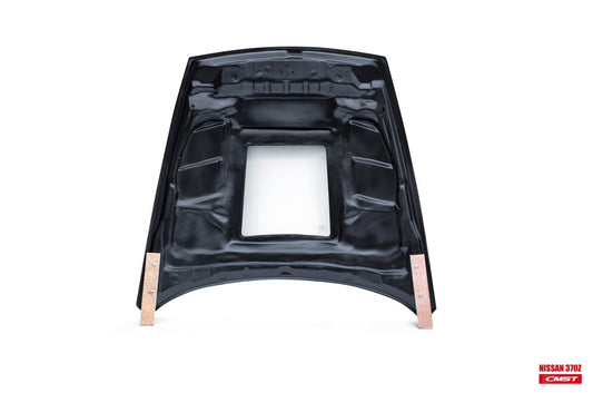 Nissan 370Z Nismo Sport Touring Base Fairlady Z Z34 2009-2020 with Aftermarket Parts - V1 Glass Clearview Style Hood Bonnet Carbon Fiber / FRP from CMST Tuning