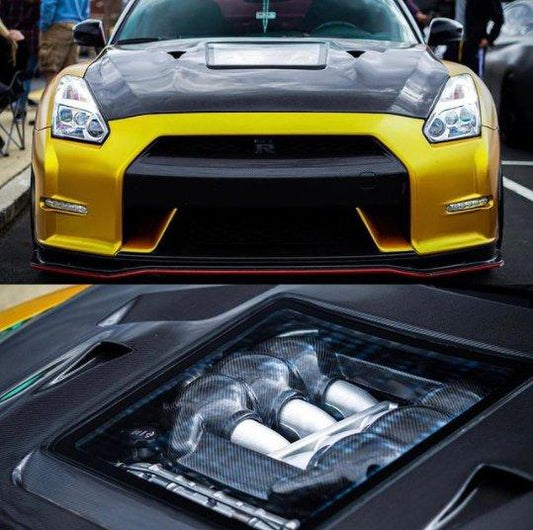 Upgrade Your Nissan GTR Nismo Black Edition Track Eidtion Premium Base 2008-2016 (for installation on 2017-2024 vehicles, 2008-2016 front bumper is recommended) with Aftermarket Parts - Tempered Clearview Glass Style Hood Bonnet Carbon Fiber / FRP from CMST Tuning