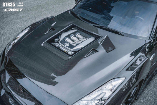 Upgrade Your Nissan GTR Nismo Black Edition Track Eidtion Premium Base 2008-2016 (for installation on 2017-2024 vehicles, 2008-2016 front bumper is recommended) with Aftermarket Parts - Tempered Clearview Glass Style Hood Bonnet Carbon Fiber / FRP from CMST Tuning