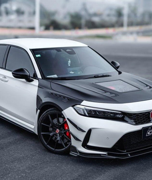 Honda Civic Type-R FL5 2023-ON with Aftermarket Parts - Pre-preg Carbon Fiber/FRP Front Bumper Canards from CMST Tuning