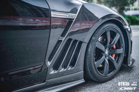 Nissan GTR Nismo T-Spec Black Edition Track Eidtion Premium Pure 2008-2023 with Aftermarket Parts - Vented Style Front Fenders Carbon Fiber / FRP from CMST Tuning