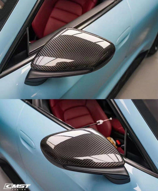 Porsche 911 992 992.1 Carerra Base/S/T/4/4S/Targa 4/ Targa 4S/GTS/Turbo/Turbo S/GT3/GT3RS 2020-2024 & 911 992 992.2 Carerra Base/S/T/4/4S/Targa 4/ Targa 4S/GTS/Turbo/Turbo S/GT3/GT3RS 2025-on & Taycan 9J1 Sedan/Cross Turismo RWD/4S/GTS/Turbo/Turbo S 2020-ON with Aftermarket Parts - OEM Style Mirror Cap Carbon Fiber / FRP from CMST Tuning