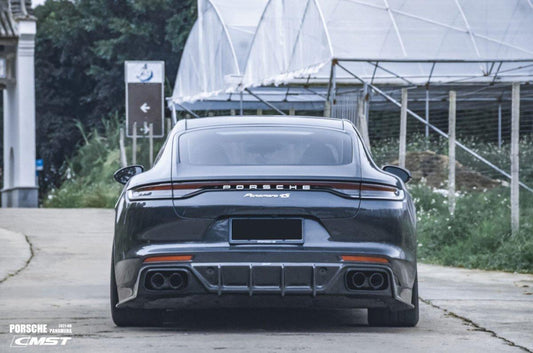 Porsche Panamera 971 971.1 RWD/Base/4/4S/GTS/Turbo/Turbo S 2017-2020 & Panamera 971 971.2 RWD/Base/4/4S/GTS/Turbo/Turbo S 2021-2023 with Aftermarket Parts - V2 Style Pre-preg Carbon & FRP Rear Diffuser from CMST Tuning