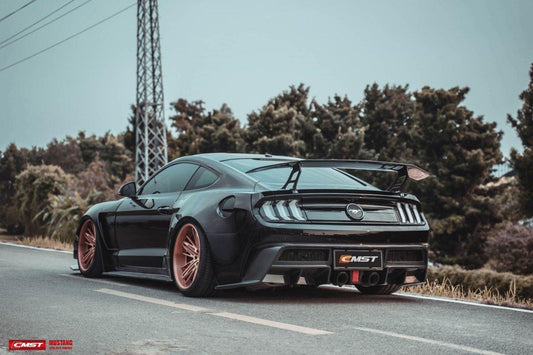 Ford Mustang GT 5.0 Mach1 Bullitt V6 3.6 Ecoboost 2.3 S550.1 S550.2 2015-2023 (exhaust exit relocation or CMST exhaust required) with Aftermarket Parts - Rear Bumper & Diffuser Carbon Fiber / FRP from CMST Tuning
