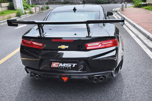 Chevrolet Camaro 6th Gen Z/28 2SS 1SS 3LT 2LT 1LT 2LS 1LS 2015-2024 & Camaro 6th Gen ZL1 2017-2024 (installation on ZL1 requires filling 6 small slits) with Aftermarket Parts - Quad Tips Style Rear Diffuser Carbon Fiber / FRP from CMST Tuning