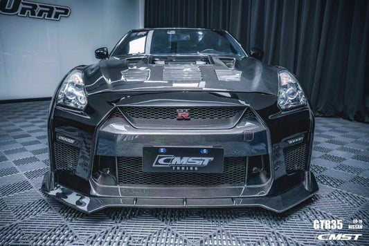 Nissan GTR Nismo Black Edition Track Eidtion Premium Base 2008-2016 (for installation on 2017-2024 vehicles, 2008-2016 hood is recommended) with Aftermarket Parts - Stage 2 Style Front Bumper & Lip (Undertray & DRL included) Carbon Fiber / FRP from CMST Tuning