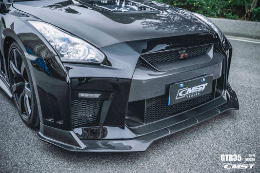 Nissan GTR Nismo Black Edition Track Eidtion Premium Base 2008-2016 (for installation on 2017-2024 vehicles, 2008-2016 hood is recommended) with Aftermarket Parts - Stage 2 Style Front Bumper & Lip (Undertray & DRL included) Carbon Fiber / FRP from CMST Tuning