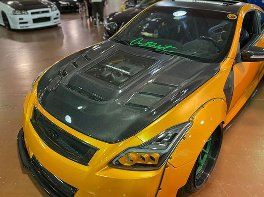 Infiniti G37 G37x IPL Anniversary Journey Sport X Base 2008 2009 2010 2011 2012 2013 & Q60 Journey Sport S Base 2014 2015 with Aftermarket Parts - Hood Bonnet Carbon Fiber / FRP from CMST Tuning