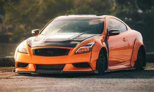 Infiniti G37 G37x IPL Anniversary Journey Sport X Base 2008 2009 2010 2011 2012 2013 & Q60 Journey Sport S Base 2014 2015 with Aftermarket Parts - Hood Bonnet Carbon Fiber / FRP from CMST Tuning