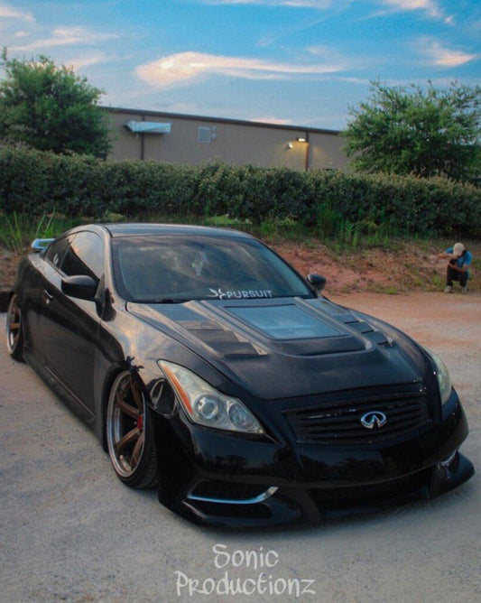 Infiniti G37 G37x IPL Anniversary Journey Sport X Base 2008 2009 2010 2011 2012 2013 & Q60 Journey Sport S Base 2014 2015 with Aftermarket Parts - Hood Bonnet Carbon Fiber / FRP from CMST Tuning