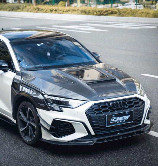 Audi RS3 S3 A3 8Y 2021-ON with Aftermarket Parts - V1 Tempered Glass Transparent Hood Bonnet Carbon Fiber / FRP from CMST Tuning