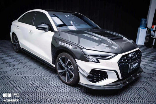Audi RS3 S3 A3 8Y 2021-ON with Aftermarket Parts - V1 Tempered Glass Transparent Hood Bonnet Carbon Fiber / FRP from CMST Tuning
