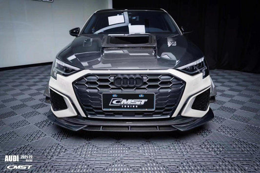Audi RS3 S3 A3 8Y 2021-ON with Aftermarket Parts - V1 Tempered Glass Transparent Hood Bonnet Carbon Fiber / FRP from CMST Tuning