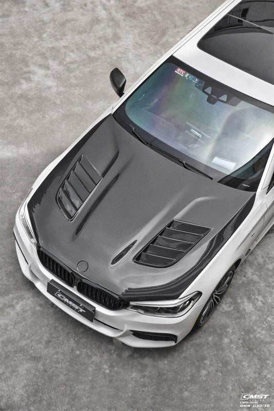 BMW 5 series M550 540 530 G30 (fits both Pre-LCI & LCI) 2017-ON & M5/M5C F90 (Fits Both Pre-LCI & LCI) 2018-ON with Aftermarket Parts - Vented V1 Carbon Fiber & FRP Hood Bonnet from CMST Tuning
