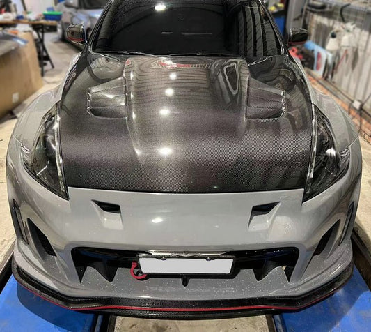 Nissan 370Z Sport Touring Base Fairlady Z Z34 Pre-Facelift 2009 2010 2011 & 370Z Sport Touring Base Fairlady Z Z34 Facelift 2012 2013 2014 2015 2016 2017 2018 2019 2020 & Nismo V1 2009 2010 2011 & Nismo V2 2012 2013 2014 2015 2016 2017 2018 2019 2020 with Aftermarket Parts - VRS Style Hood Carbon Fiber / FRP from EPR USA