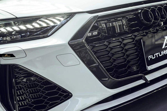 Future Design Blaze Carbon Fiber FRONT GRILL SIDE OVERLAY for Audi RS6 RS7 C8 2020-ON - Performance SpeedShop