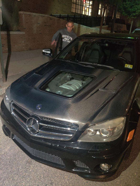 Mercedes Benz W204 C63 AMG 2008 2009 2010 2011 with Aftermarket Parts - IMP Style Hood Bonnet Carbon Fiber / FRP from Aero Republic