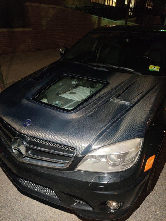 Mercedes Benz W204 C63 AMG 2008 2009 2010 2011 with Aftermarket Parts - IMP Style Hood Bonnet Carbon Fiber / FRP from Aero Republic
