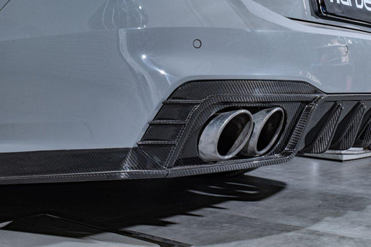 Audi S7 A7 (with s-line bumper) C8 2019-ON with Aftermarket Parts - V2 Style Rear Diffuser & Canards Pre-preg Carbon Fiber from Karbel Carbon