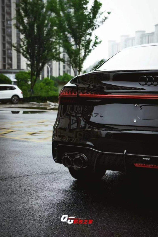 Audi S7 A7 (with s-line bumper) C8 2019-ON with Aftermarket Parts - V2 Style Rear Diffuser & Canards Pre-preg Carbon Fiber from Karbel Carbon