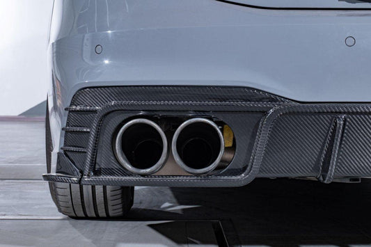 Audi S7 A7 (with s-line bumper) C8 2019-ON with Aftermarket Parts - V2 Style Rear Diffuser & Canards Pre-preg Carbon Fiber from Karbel Carbon
