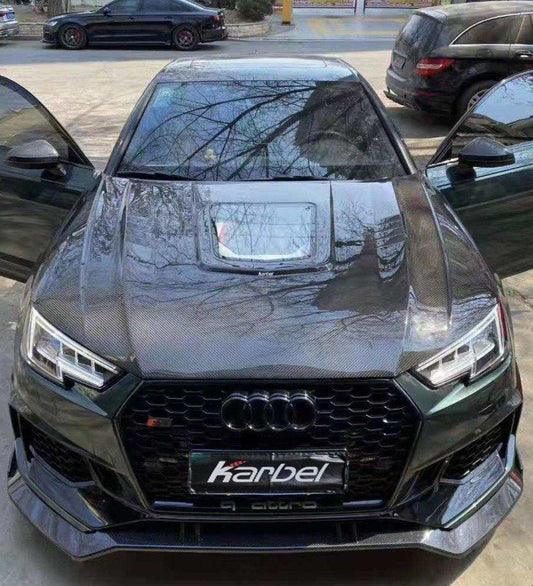 Audi RS4 S4 A4 (all models) B9 / B9.5 2017-ON with Aftermarket Parts - Hood Carbon Fiber from Karbel Carbon