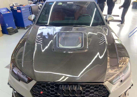 Audi RS4 S4 A4 (all models) B9 / B9.5 2017-ON with Aftermarket Parts - Hood Carbon Fiber from Karbel Carbon