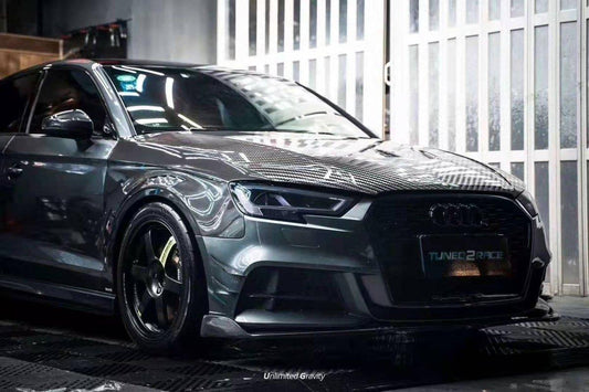 Audi S3 A3 8V/8V.5 2017 2018 2019 2020 with Aftermarket Parts - Front Canards Pre-preg Carbon Fiber from Karbel Carbon