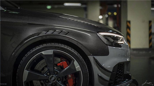 Audi RS3 8V 8V.5 2018 2019 2020 with Aftermarket Parts - Front Canards Carbon Fiber from Karbel Carbon
