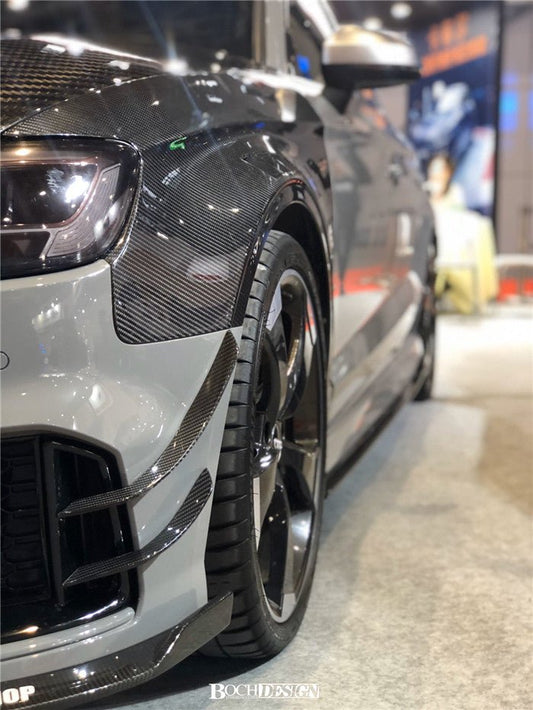 Audi RS3 8V 8V.5 2018 2019 2020 with Aftermarket Parts - Front Canards Carbon Fiber from Karbel Carbon