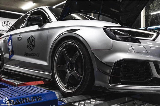 Audi RS3 8V 8V.5 2018 2019 2020 with Aftermarket Parts - Front Canards Carbon Fiber from Karbel Carbon