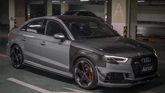 Audi RS3 8V 8V.5 2018 2019 2020 with Aftermarket Parts - Front Canards Carbon Fiber from Karbel Carbon