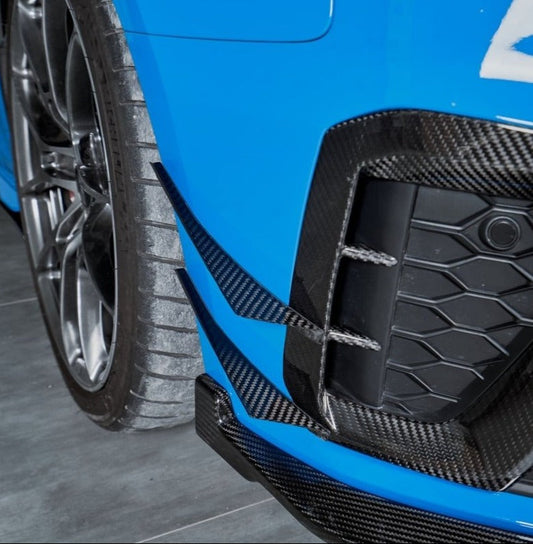 Audi S4 A4 S-line (with s-line bumper, does not fit base model) B9.5 2020 2021 2022 2023 2024 With Aftermarket Parts - Compatible with Karbel Upper Valences & Compatible with OEM Bumper Style Front Canards Pre-preg Carbon Fiber from Karbel Carbon