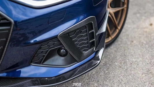 Audi S4 A4 S-line (with s-line bumper, does not fit base model) B9.5 2020 2021 2022 2023 2024 With Aftermarket Parts - Compatible with Karbel Upper Valences & Compatible with OEM Bumper Style Front Canards Pre-preg Carbon Fiber from Karbel Carbon