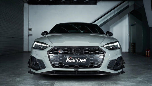 Audi S5 A5 (with s-line bumper, does not base model) B9.5 2020 2021 2022 2023 2024 With Aftermarket Parts - Compatible With OEM Upper Valences & Compatible With Karbel Upper Valences Style Front Canards Pre-preg Carbon Fiber from Karbel Carbon