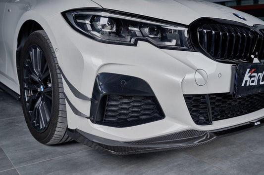 BMW 3 Series 330i (with M-package bumper, does not fit base model) M340i G20 G21 Pre-LCI 2019-2022 with Aftermarket Parts - Front Canards Pre-preg Carbon Fiber from Karbel Carbon
