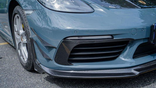 Porsche 718 Cayman / Boxster / GTS 2017 2018 2019 2020 2021 2022 2023 2024 with Aftermarket Parts - Front Canards Pre-preg Carbon Fiber from Karbel Carbon