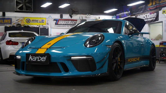 Porsche 911 991.2 GT3 2018 2019 with Aftermarket Parts - Front Canards Pre-preg Carbon Fiber from Karbel Carbon