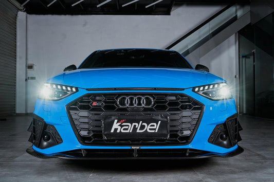 Audi S4 A4 S-line (with s-line bumper, does not fit base model) B9.5 2020 2021 2022 2023 2024 with Aftermarket Parts - Front Bumper Top Trim Pre-preg Carbon Fiber from Karbel Carbon