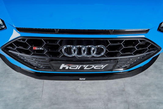 Audi S4 A4 S-line (with s-line bumper, does not fit base model) B9.5 2020 2021 2022 2023 2024 with Aftermarket Parts - Front Bumper Top Trim Pre-preg Carbon Fiber from Karbel Carbon