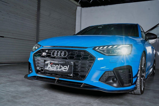 Audi S4 A4 S-line (with s-line bumper, does not fit base model) B9.5 2020 2021 2022 2023 2024 with Aftermarket Parts - Front Bumper Top Trim Pre-preg Carbon Fiber from Karbel Carbon
