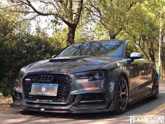 Audi S3 A3 S-line (with s-line bumper) 8V.5 2017 2018 2019 2020 with Aftermarket Parts - Upper Valences Pre-preg Carbon Fiber from Karbel Carbon