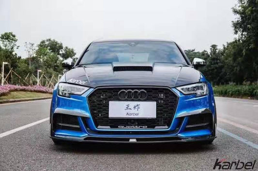 Audi S3 A3 S-line (with s-line bumper) 8V.5 2017 2018 2019 2020 with Aftermarket Parts - Upper Valences Pre-preg Carbon Fiber from Karbel Carbon