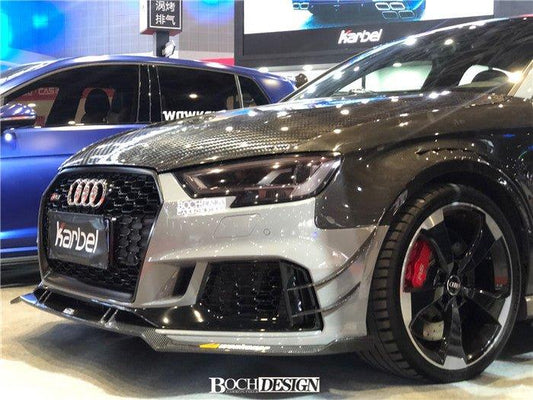 Audi RS3 8V 8V.5 2018 2019 2020 with Aftermarket Parts - Front Lip Pre-preg Carbon Fiber from Karbel Carbon