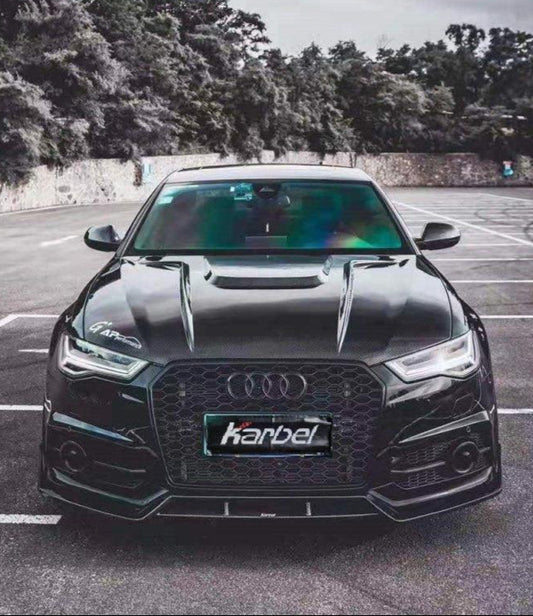 Audi S6 / A6 Avant / A6 S-Line (with s-line bumper, does not base model) C7.5 2016 2017 2018 with Aftermarket Parts - Front Lip Pre-preg Carbon Fiber from Karbel Carbon