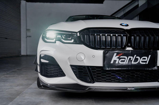 BMW 3 Series 330i (with M-package bumper, does not fit base model) M340i G20 G21 Pre-LCI 2019-2022 with Aftermarket Parts - Front Lip Pre-preg Carbon Fiber from Karbel Carbon
