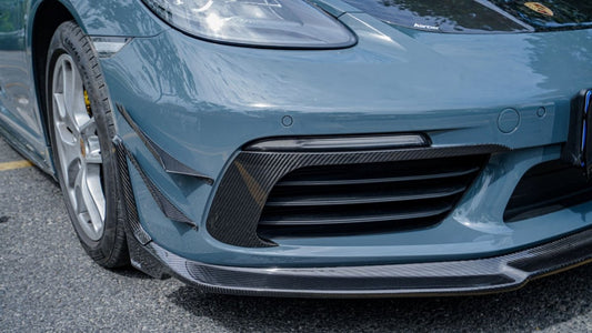 Porsche 718 Cayman / Boxster / GTS 2017 2018 2019 2020 2021 2022 2023 2024 with Aftermarket Parts - Front Lip Pre-preg Carbon Fiber from Karbel Carbon