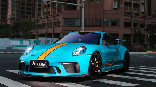 Porsche 911 991.2 GT3 2018 2019 with Aftermarket Parts - Front Splitter & Side Lip Extension Pre-preg Carbon Fiber from Karbel Carbon